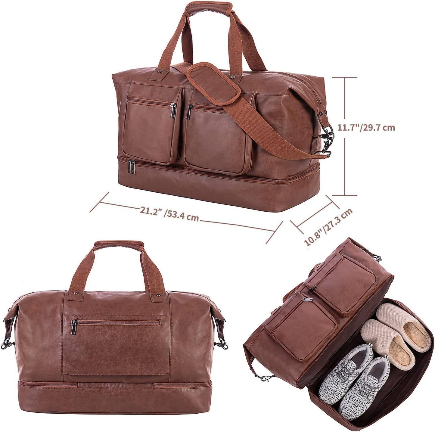 Leather Overnight Bag for Men – Waterproof Carry-On Weekender