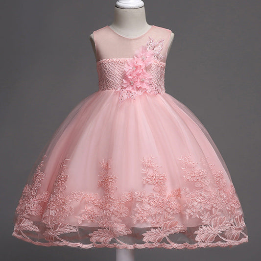 First Communion Flower Girl Dress - Mandotos Lace Trim Tulle Bead Embroidery