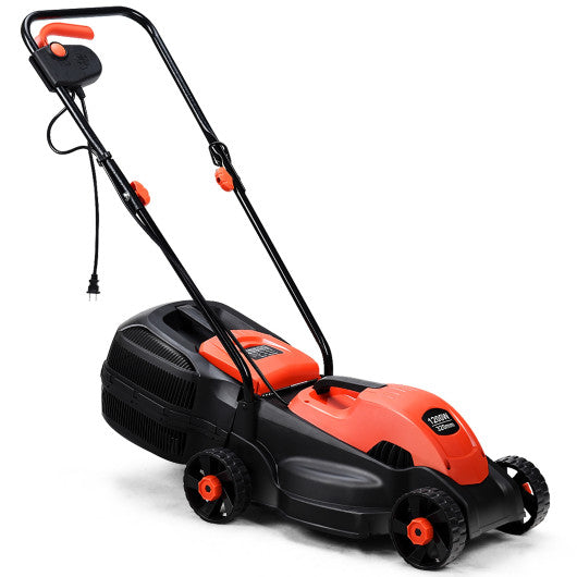 13 Inch Electric Push Lawn Corded Mower with Grass Bag-Red