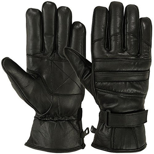 Mens Motorbike Gloves Cold Weather Motorcycle Riding Genuine Leather Black Glove-Black-Gray-XXL