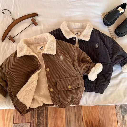 Baby Boy Corduroy Jacket - Sherpa Lined Winter Coat for Toddlers