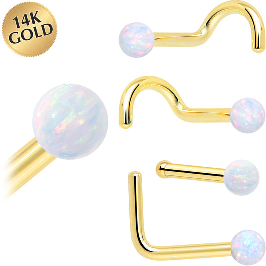 14k Yellow Gold 2.5mm Synthetic Opal Ball Nose Ring