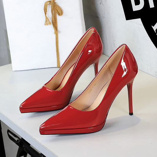 Stiletto Heel Women Low Cut SM Adult Lady like Woman Sexy All Matching Waterproof Platform Not Tired Pointed Toe Professional Shoes