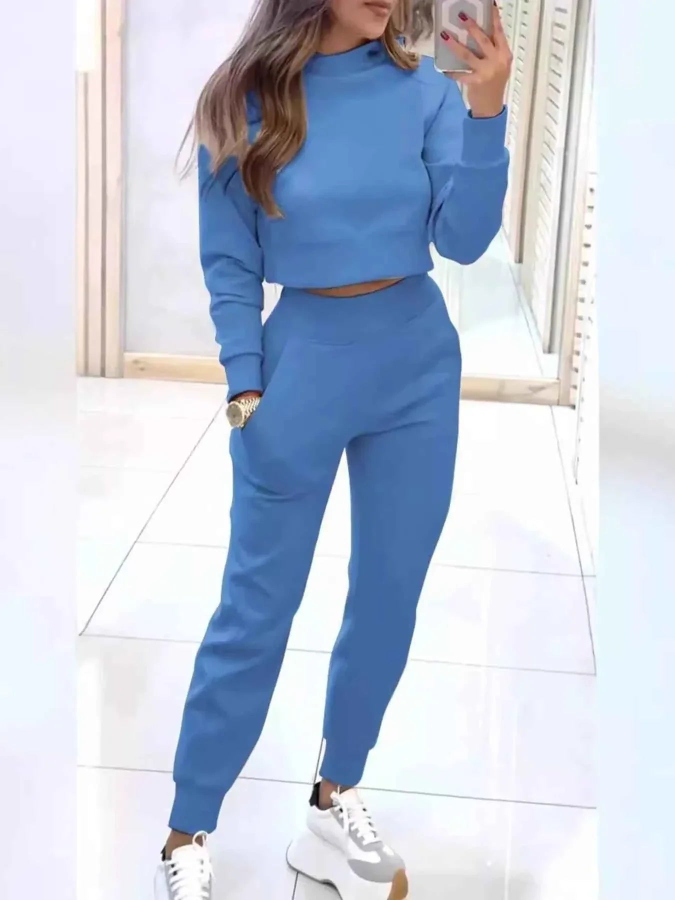Casual Chic Cropped Sweatshirt and Jogger Set