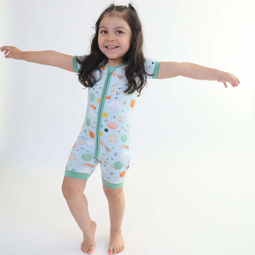 Bamboo Short Zipp Romper - Cosmic