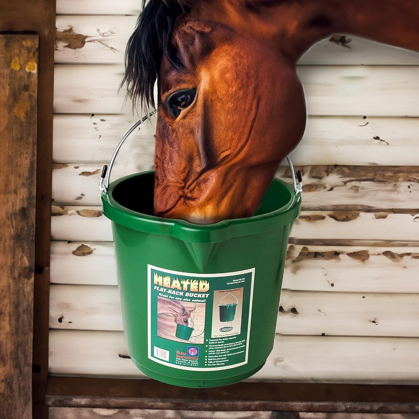Inc. Heated Water Bucket with Flat Back & Built-In Thermostat, 5 Gallon, Green