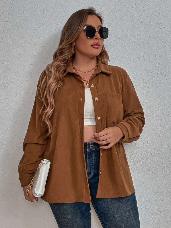 Plus Size Modern Corduroy Long Sleeve Lapel Shirt