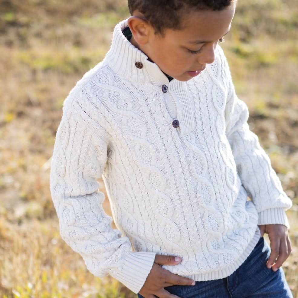 Mock Neck Organic Cable Sweater with Buttons - Baby