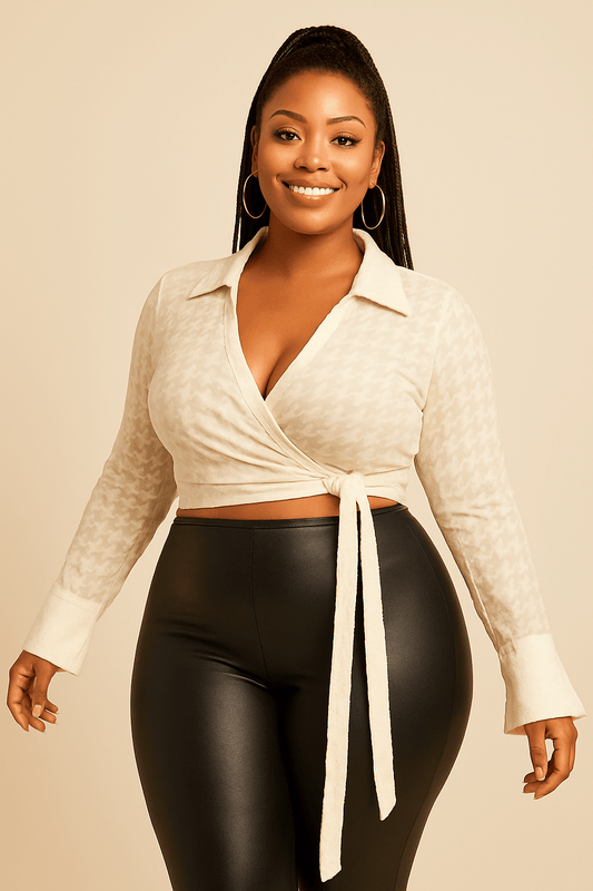 Monaco Plus Knitted See-Through Tie Front Crop Top