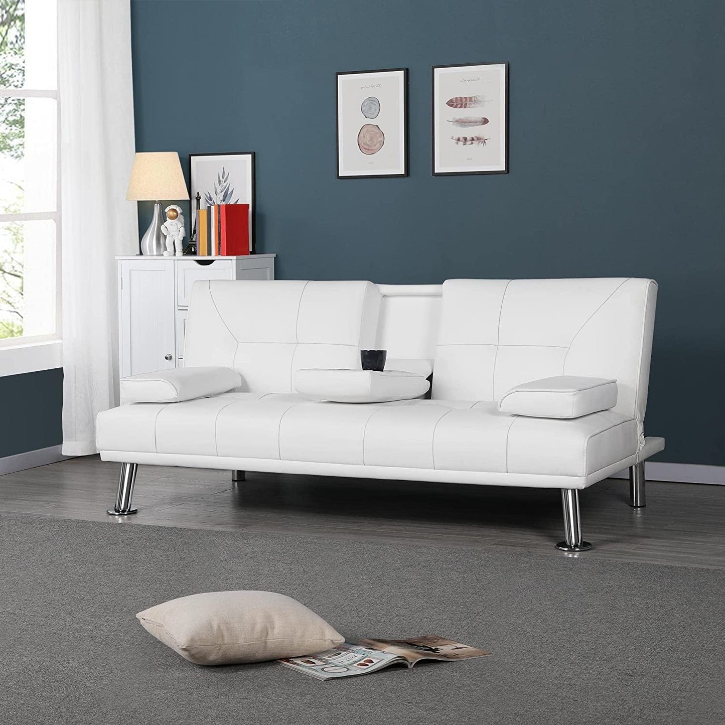 Adjustable Convertible Sofa Bed with Cup Holders