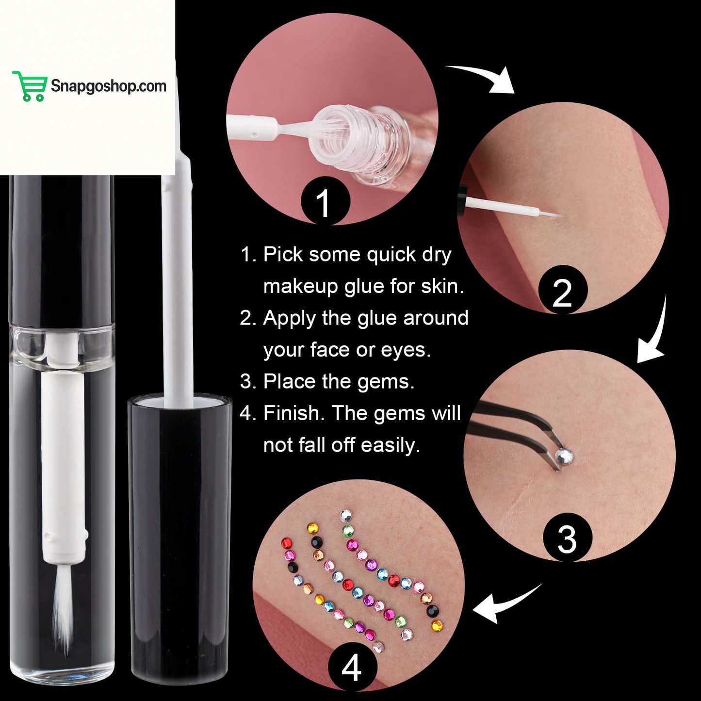 Flat Back Rhinestone Kits Colorful Rhinestones+Crystal Ab&Transparent White Face Gems Nail Gem with Quick Dry Makeup Glue+Picker Pencil+Tweezer for Bedazzling Face Makeup and Nail Art
